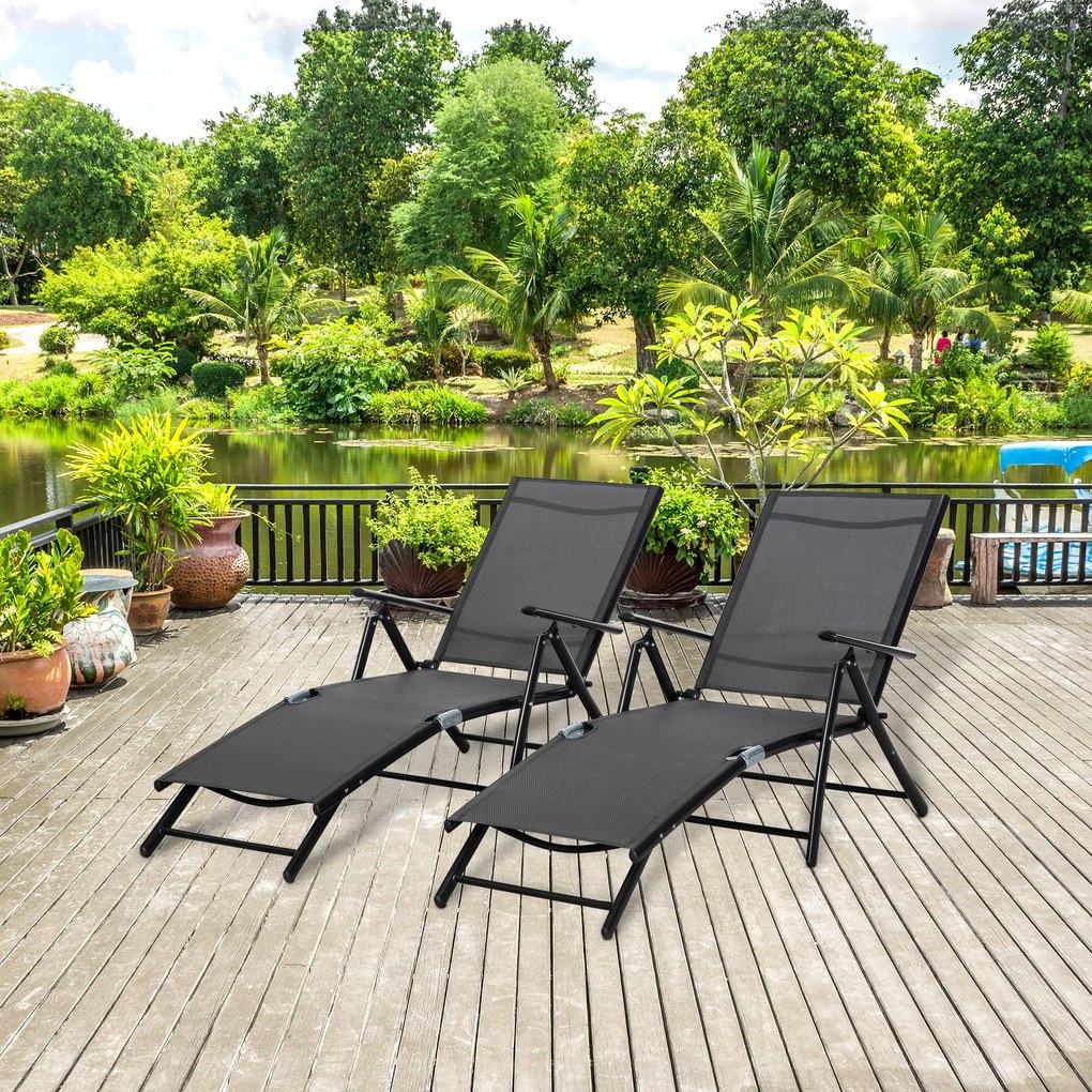 Outsunny Set 2 Sezlonguri de Gradina Pliabile, Spatar Reglabil, Cadru din Aluminiu, Confortabil, Negru, Ideal pentru Relaxare | Aosom Romania