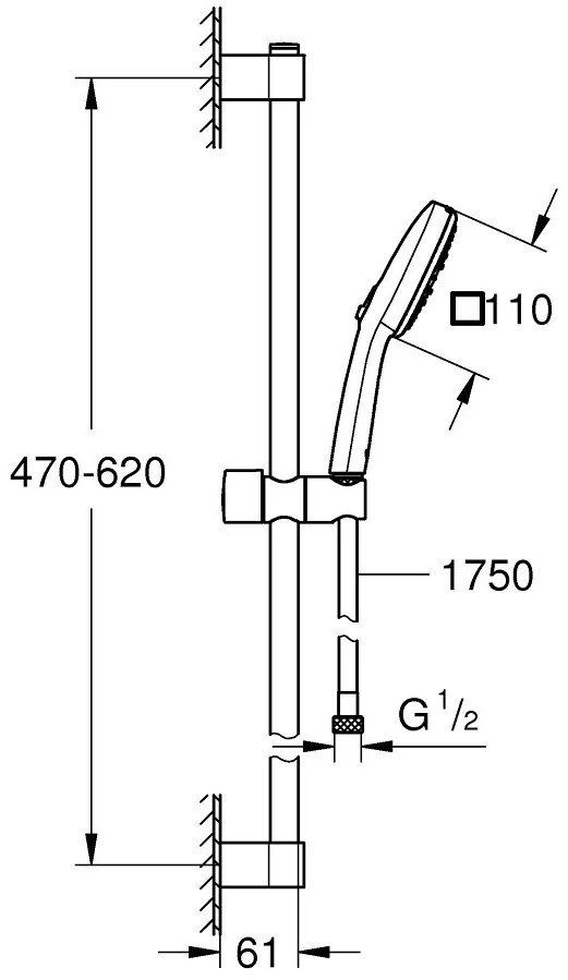 Grohe Tempesta Cube 110 Set dus cu bara 60 cm, 3 jeturi