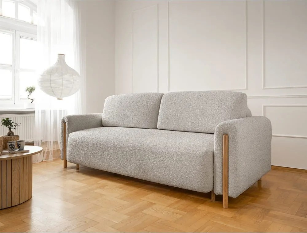 Canapea grej extensibilă/cu spațiu de depozitare cu tapițerie din țesătură bouclé 244 cm Arcadova – ELTAP