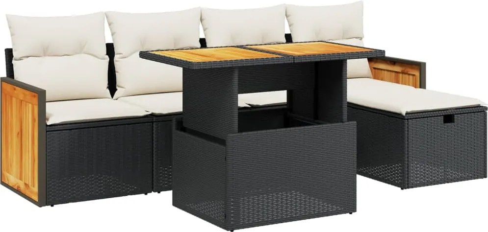 vidaXL Set mobilier de grădină cu perne, 6 piese, negru, poliratan