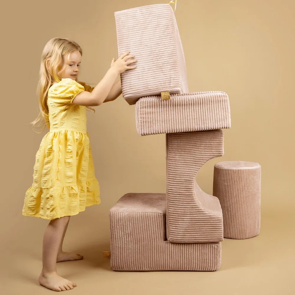 Teren de joacă din spumă crem 4 buc. din catifea reiată înălțime 30 cm 45x170 cm Montessori – Meowbaby