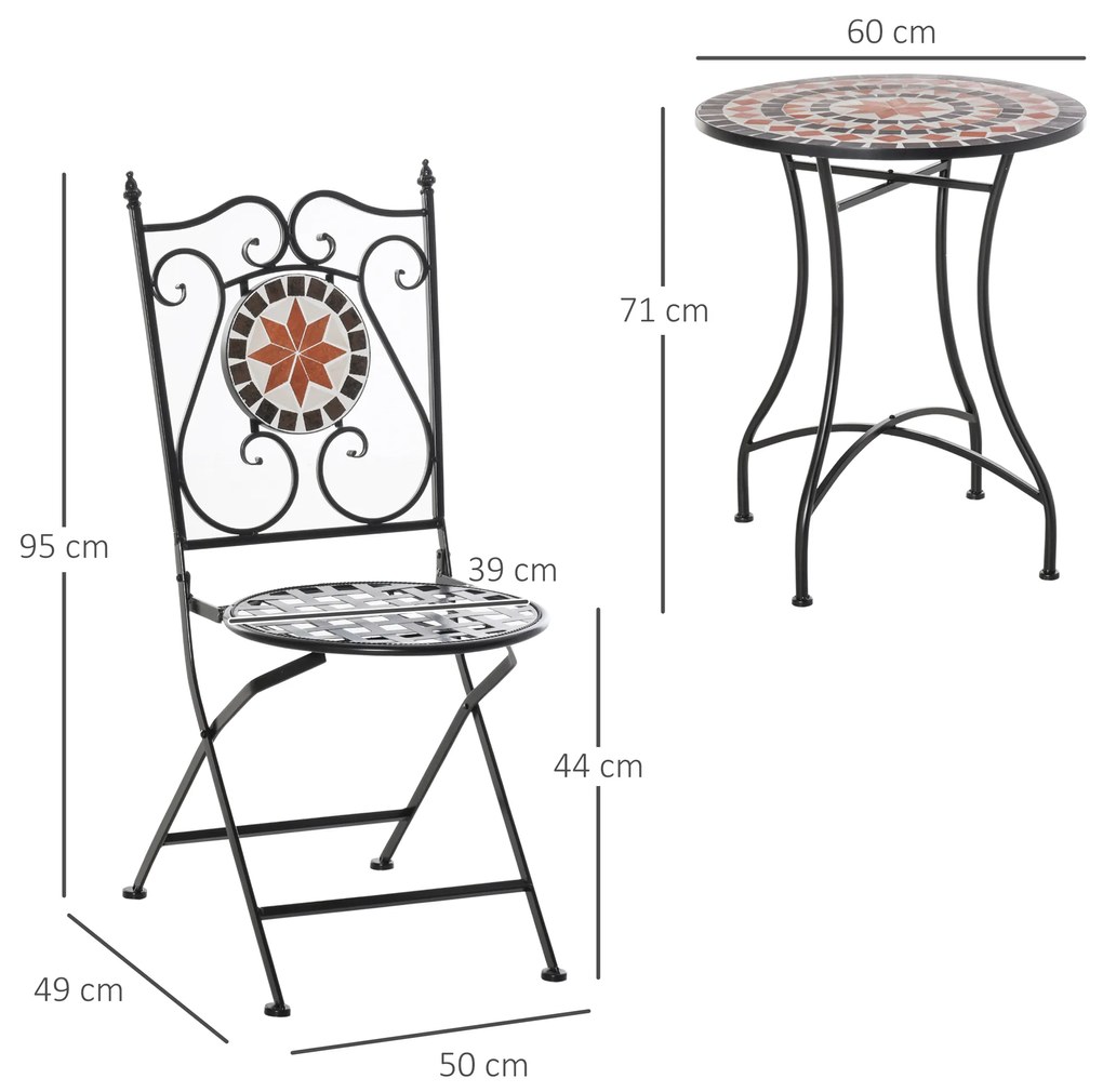 Set de Gradina Outsunny cu 2 Scaune Pliante si 1 Masuta tip Mozaic, Metal si Ceramica | Aosom Romania