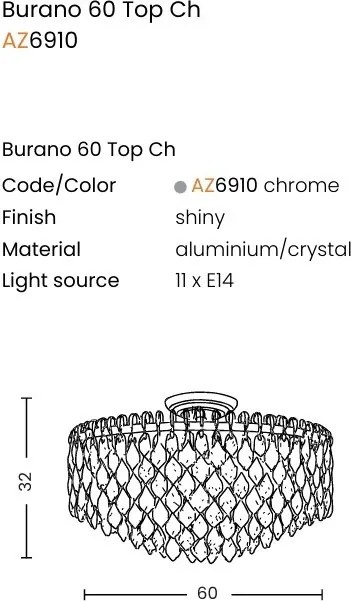 Lustra metal cromat si cristale sticla BURANO 60