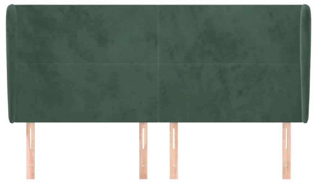 Tablie pat cu aripioare verde inchis 163x23x118 128 cm catifea 1, Verde inchis, 163 x 23 x 118 128 cm