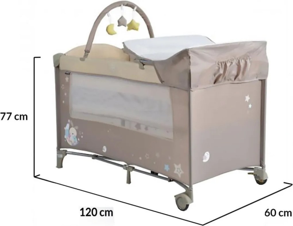 Patut pliant transformabil in tarc copii NOVOKIDS™ Sleepy NEST, 60X120 cm, 2 Niveluri, Masa infasat, Jucarie Carusel cu jucarii din plus, Fermoar