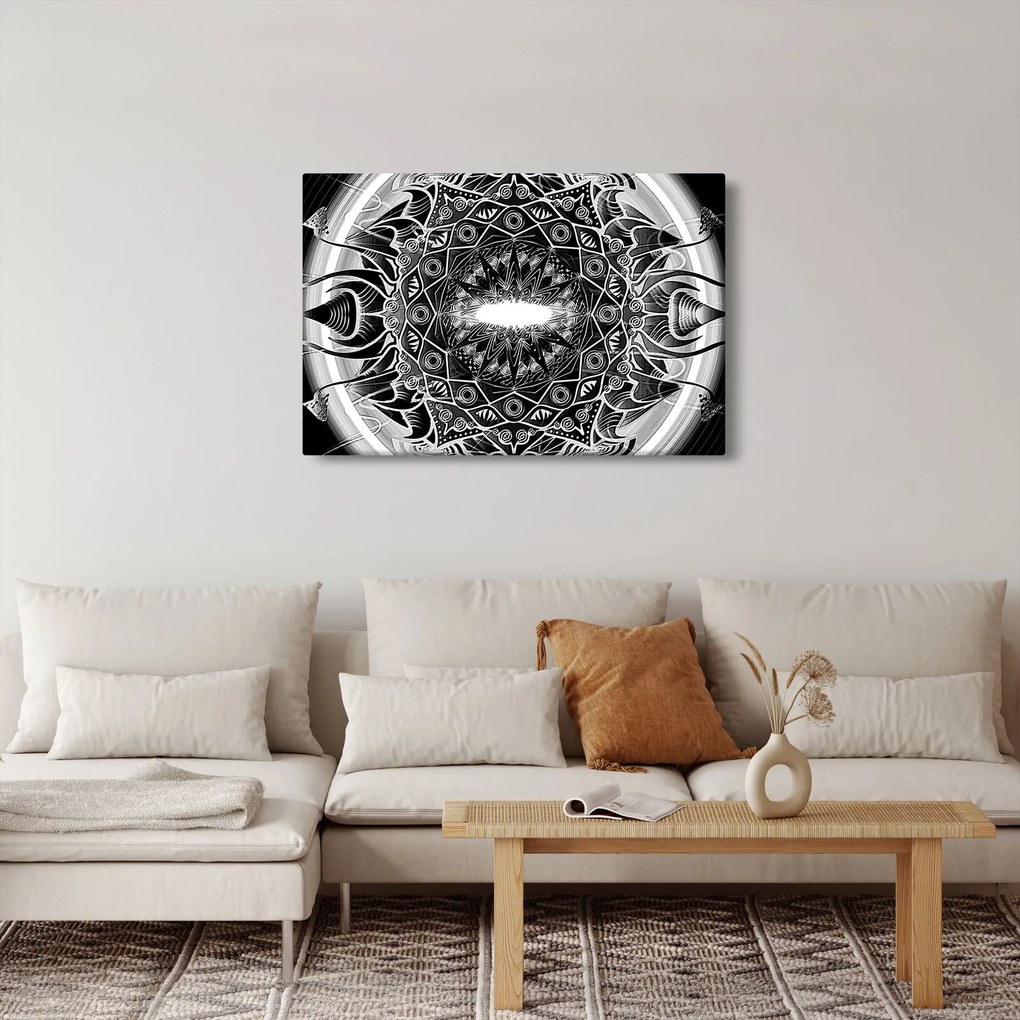 Tablou cu ornamente alb negre (90x60 cm)