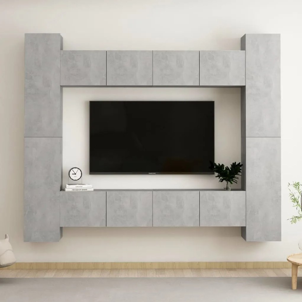vidaXL Set de dulapuri TV, 8 piese, gri beton, lemn prelucrat