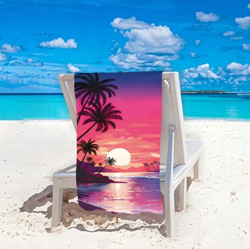 Prosop plaja TAHITI 100x180 cm mov, 100% microfibra