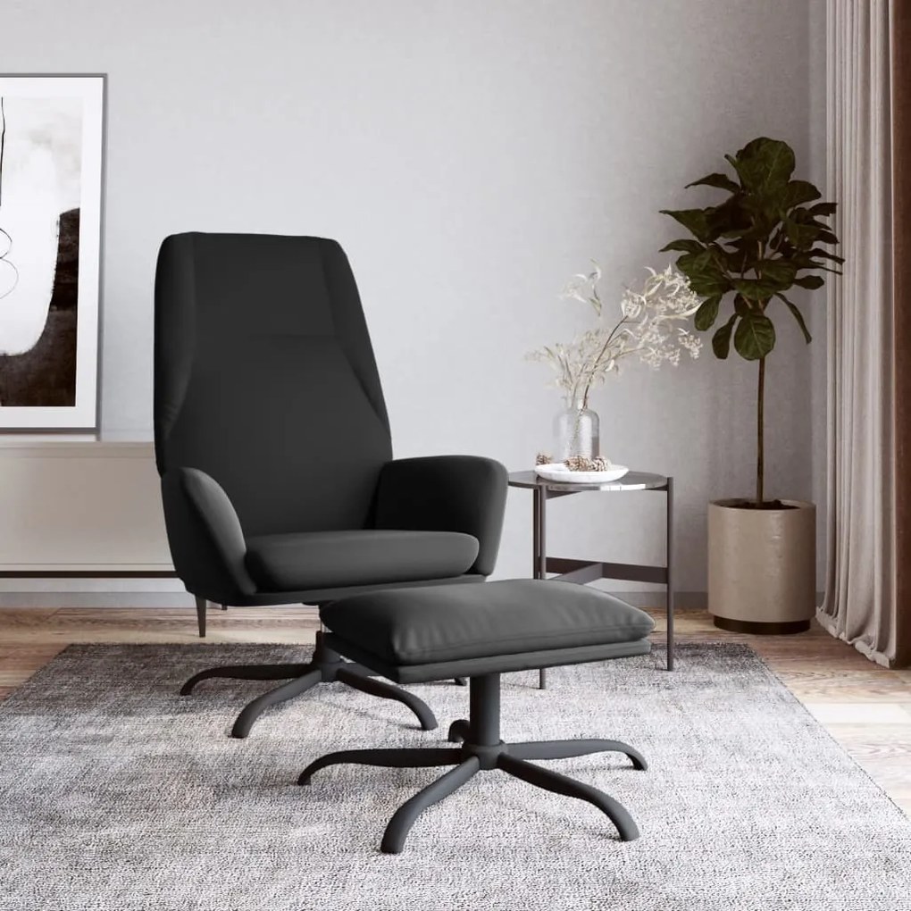 3097863 vidaXL Scaun de relaxare cu taburet, negru, microfibră