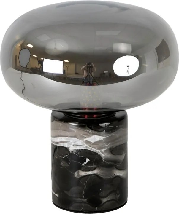 Lampa de masa din sticla fumurie si marmura portelanata neagra