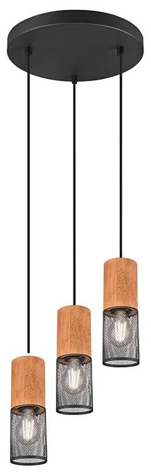 Plafoniera industriala neagra cu lemn cu 3 lumini - Manon