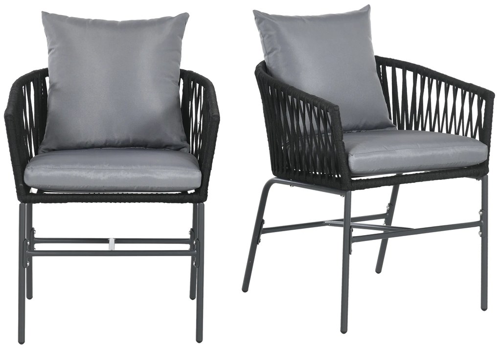 Outsunny Scaune de exterior, set de 2, design boho, perne pentru șezut și spătar, șezut confortabil, cadru metalic, Negru | Aosom Romania