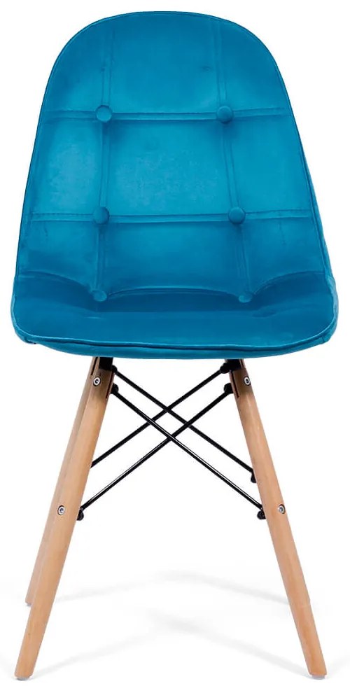 Scaun tapitat cu catifea si picioare din lemn BUC 232V albastru