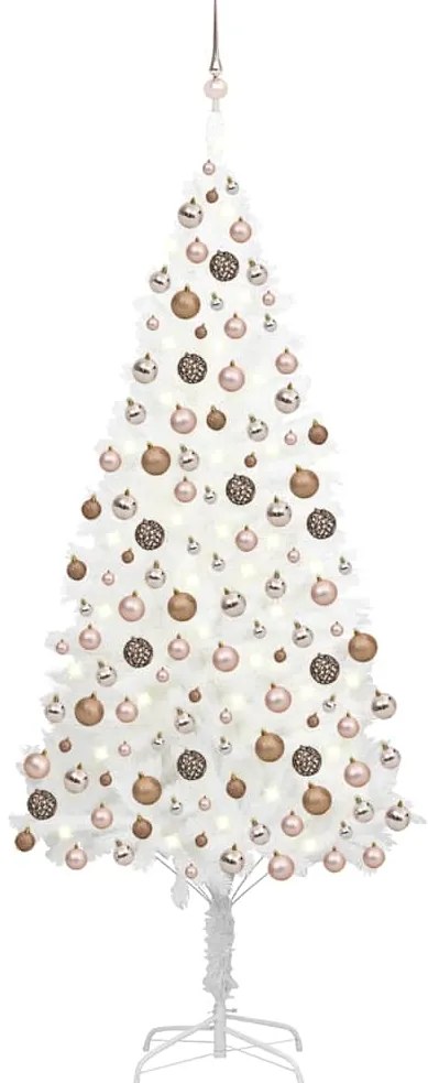 vidaXL Brad Crăciun pre-iluminat artificial, set globuri, alb, 240 cm