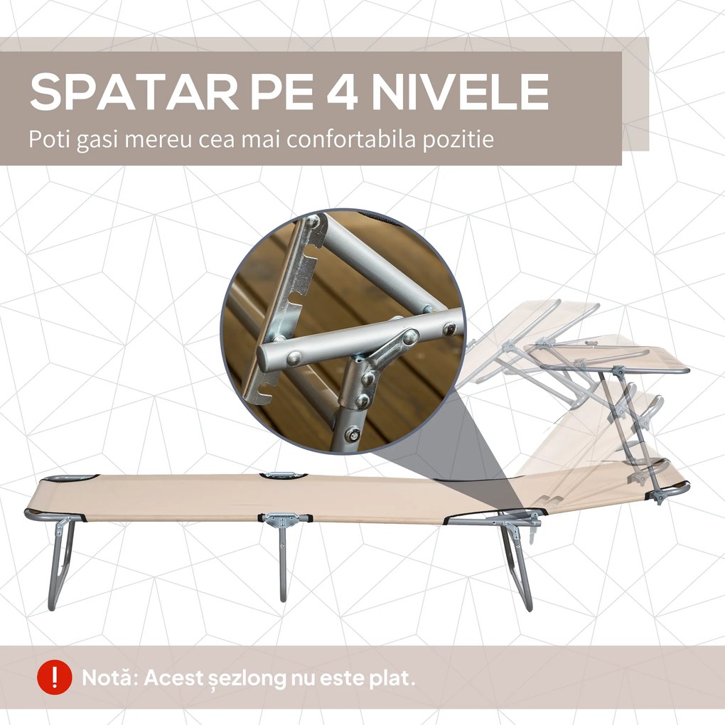 Outsunny Sezlong pentru Gradina cu Baldachin Reglabil, Sezlong pentru Plaja Pliabil Rabatabil pe 4 Niveluri, Bej | Aosom Romania