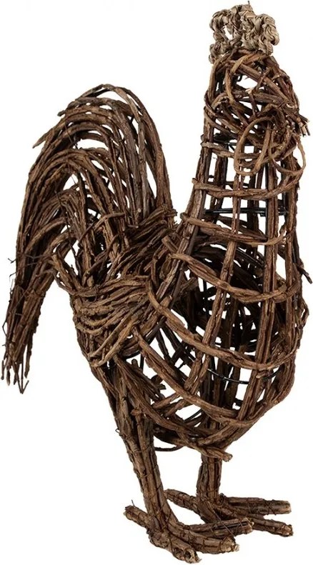 Figurină decorativă cocoș, din rattan, maro, 34x15x39 cm