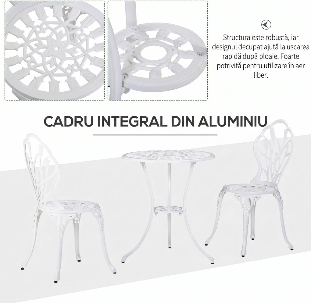 Outsunny Set de Gradina 3 Piese din Aluminiu cu 2 Scaune