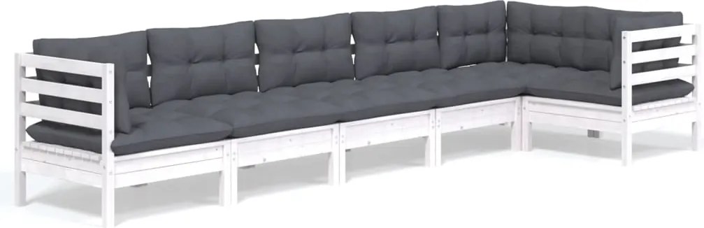 vidaXL Set mobilier de grădină cu perne, 6 piese, alb, lemn de pin