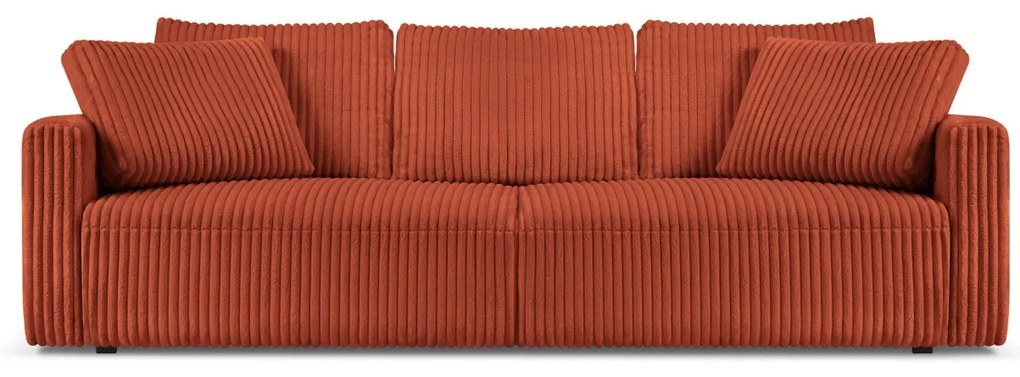 Canapea extensibila Sheila cu 4 locuri si tapiterie din catifea reiata, portocaliu