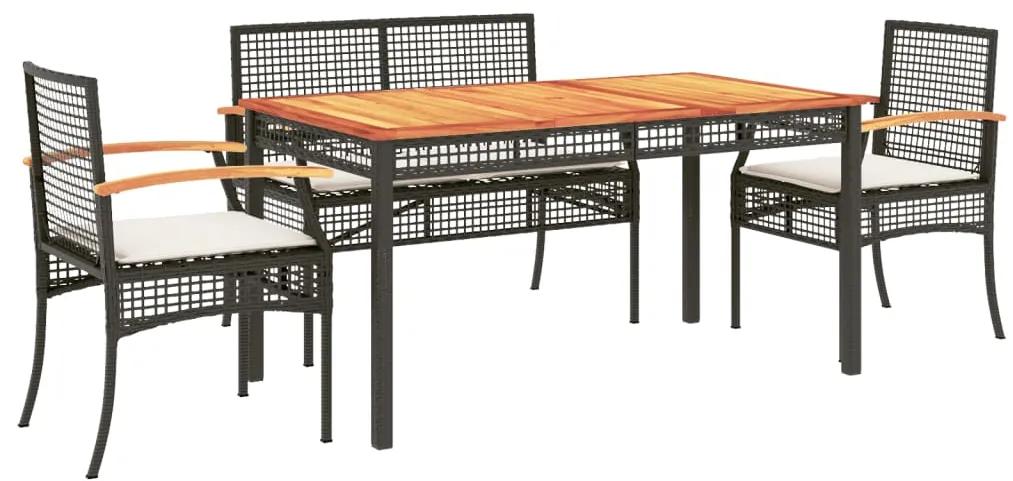 3213568 vidaXL Set mobilier de grădină cu perne, 5 piese, negru, poliratan