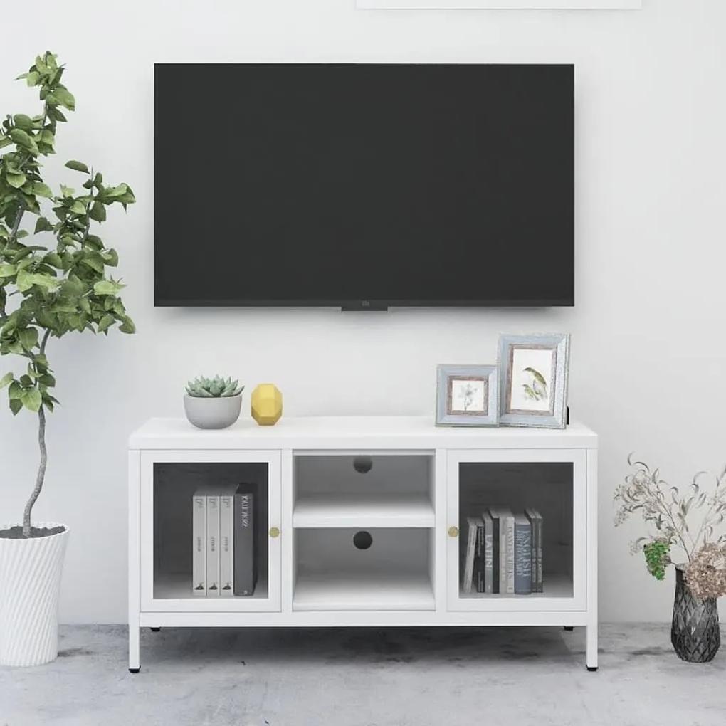 Dulap TV, alb, 105x35x52 cm, otel si sticla 1, Alb