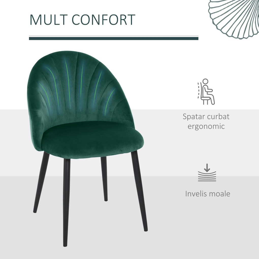 HOMCOM Set de 2 Scaune Căptușite fără Cotiere, Scaune pentru Sufrageri sau Bucatarie, 50x54x80 cm, Verde | Aosom Romania