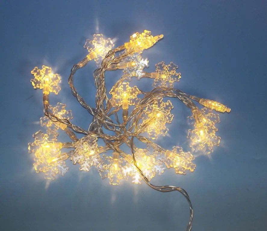 Lanț luminos de Crăciun - fulgi de zăpadă, alb cald, 20 LED-