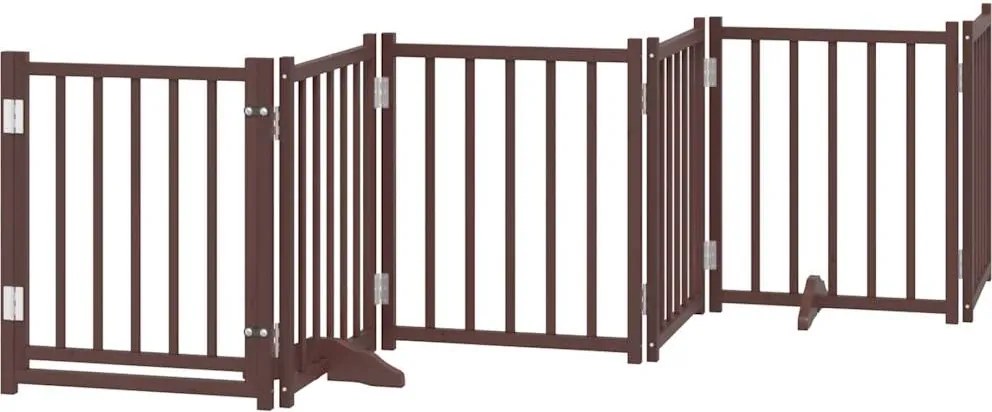 vidaXL Poartă câini pliabilă cu ușă 6 panouri maro 300 cm, lemn brad