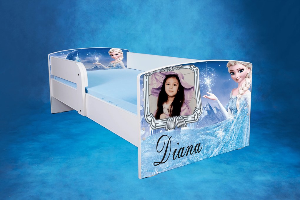 Pat la comanda cu poza si nume fete 2-8 ani cu Elsa din Frozen saltea 140x70 inclusa si sertar ptv2782