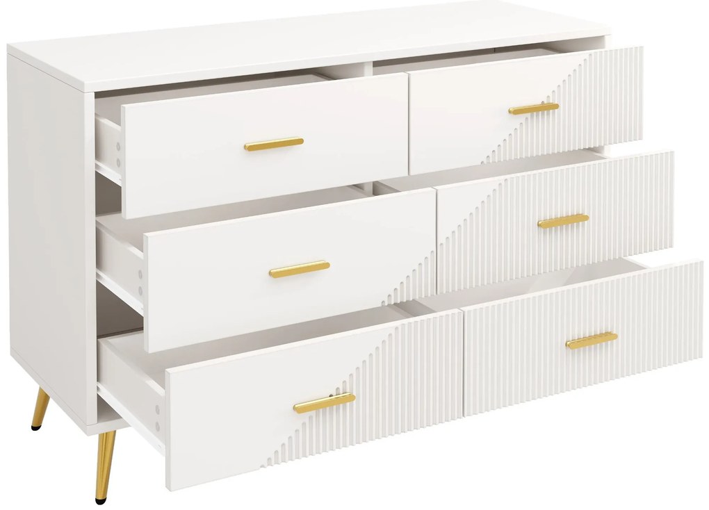 Comodă de sufragerie cu 6 sertare spațioase, Alb | Aosom Romania