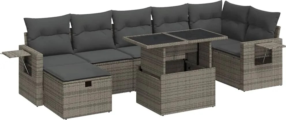 vidaXL Set canapele de grădină cu perne, 8 piese, gri, poliratan