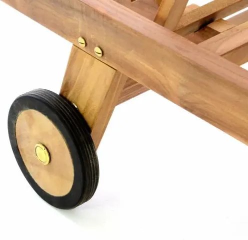 Șezlong reglabil din lemn de tec, pliabil, cu roți – 200 cm