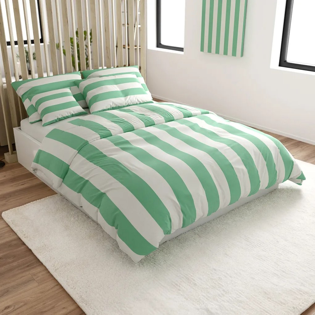 Lenjerie de pat din bumbac STRIPES alb-verde Dimensiune lenjerie de pat: 70 x 90 cm | 140 x 220 cm
