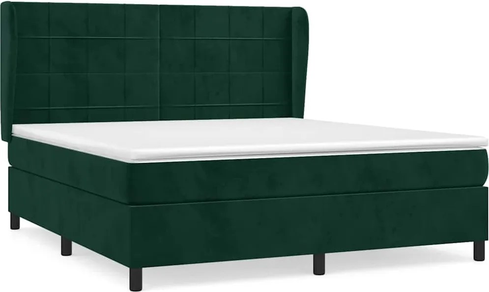 vidaXL Pat box spring cu saltea, verde închis, 160x200 cm, catifea