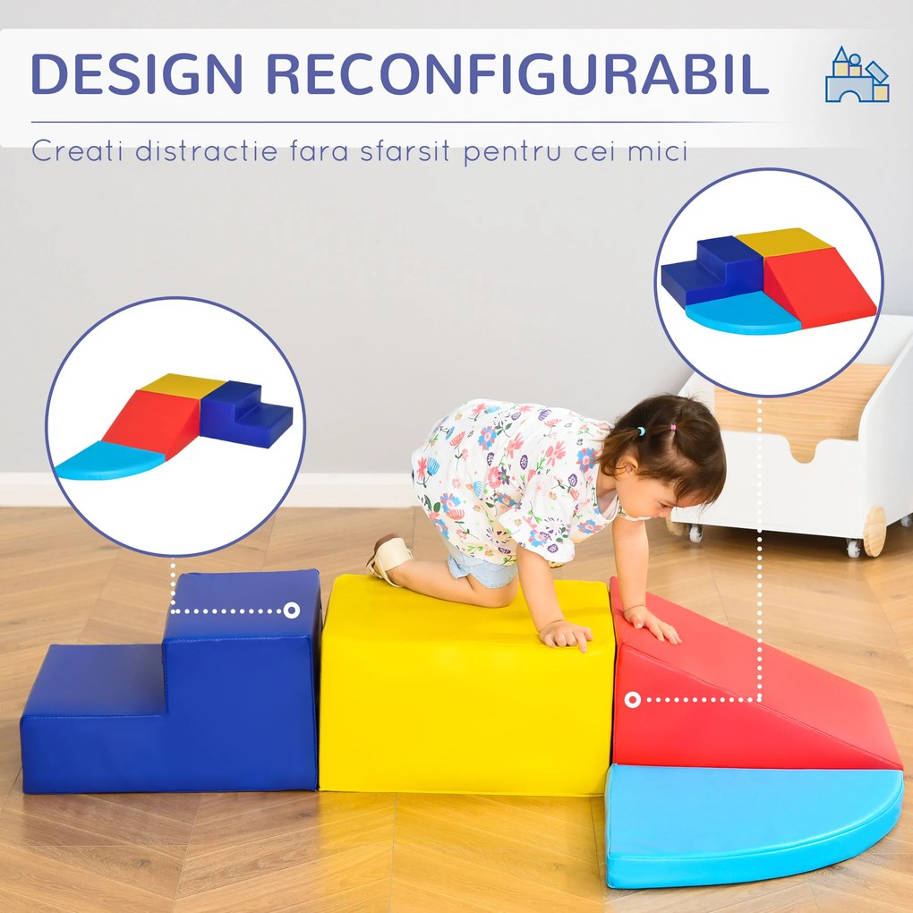 HOMCOM Set de Cuburi Mari de Construit pentru Copii de 1-3 Ani, Jocuri de Construcții Copii, 45x45x25 cm, Multicolor | Aosom Romania
