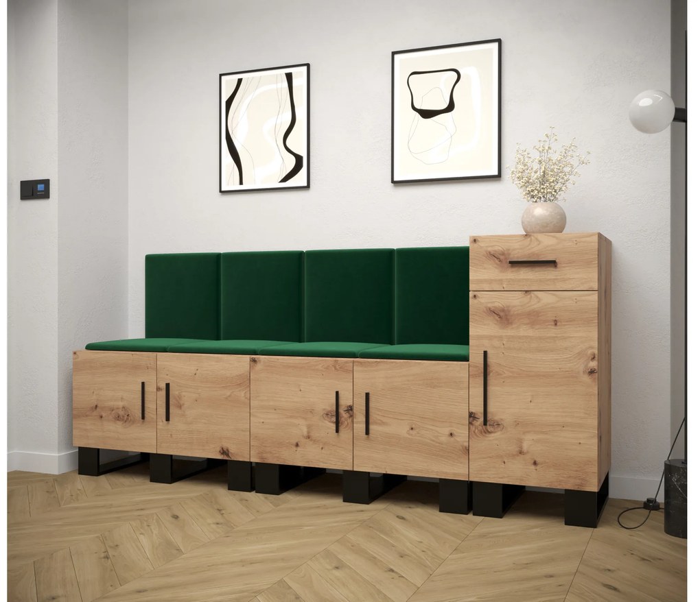 Set mobilier pentru hol Amanda 17 (Stejar artisan + verde). 1086007