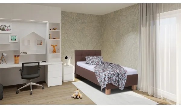 Pat tapițat MARIA ONE 90x200 cm, maro, cu spațiu de depozitare, fără saltea