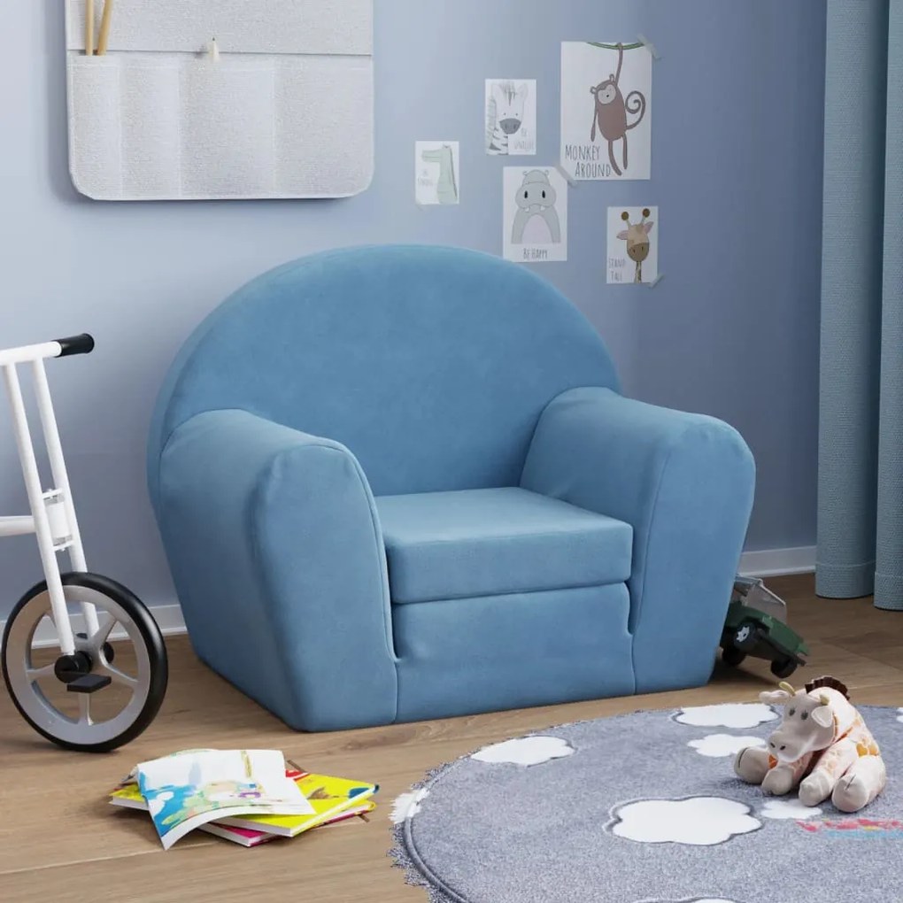341777 vidaXL Canapea extensibilă pentru copii, albastru, pluș moale
