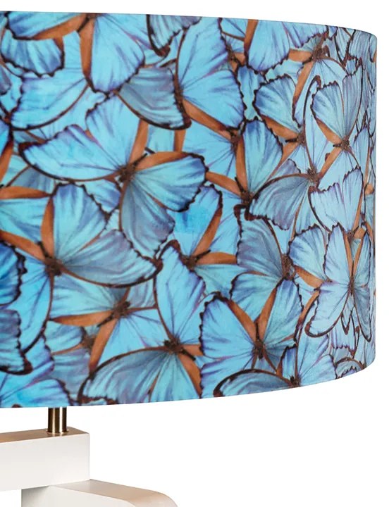 Lampă de podea cu trepied din lemn cu abajur din catifea cu fluturi 50 cm - Puros