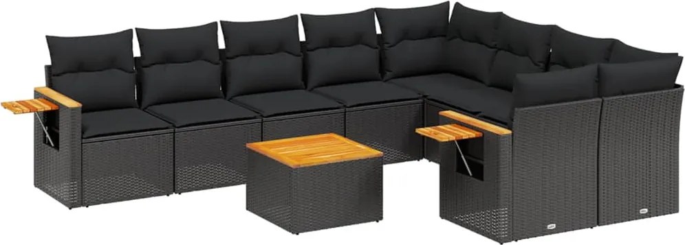 vidaXL Set canapele de grădină cu perne, 10 piese, negru, poliratan
