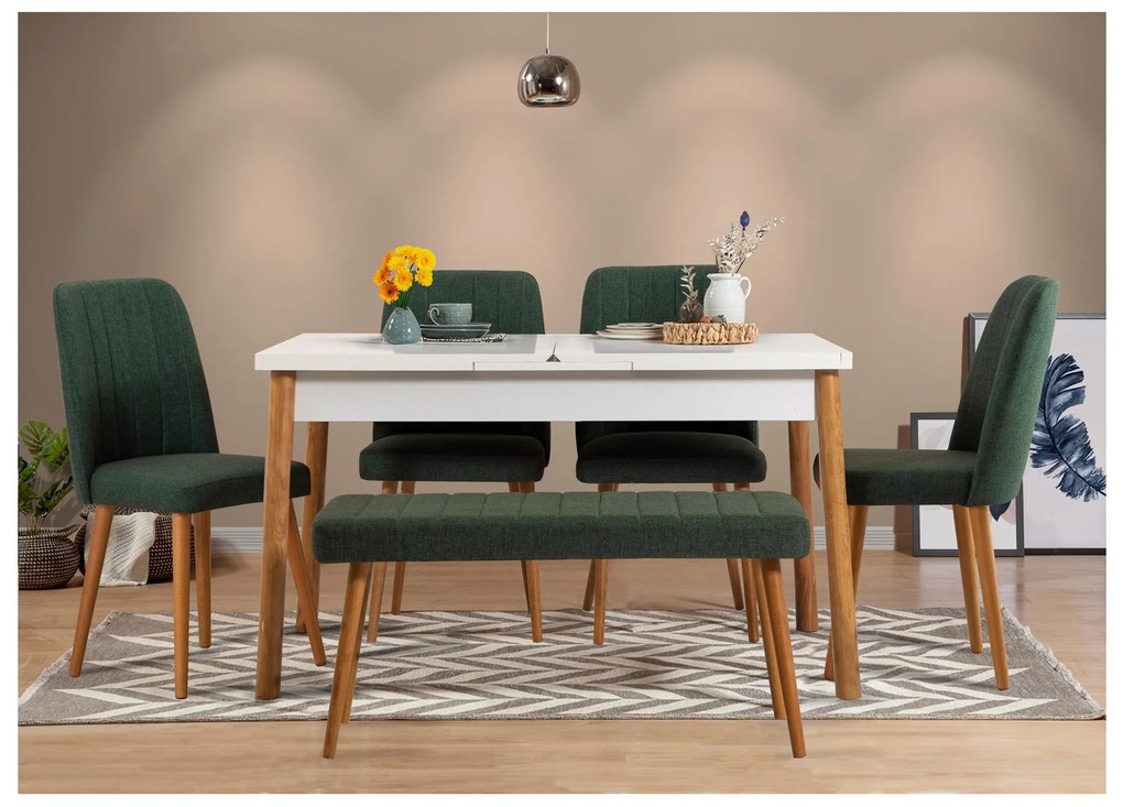 Set masă scaune Senteago (pentru persoane) (Pin atlantic + alb + Verde). 1106429