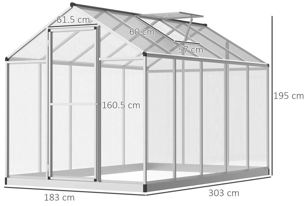 Outsunny Seră de Grădină 3 x 2 m Aluminiu Policarbonat 5,5 m² Fundație Fereastră locket | Aosom Romania