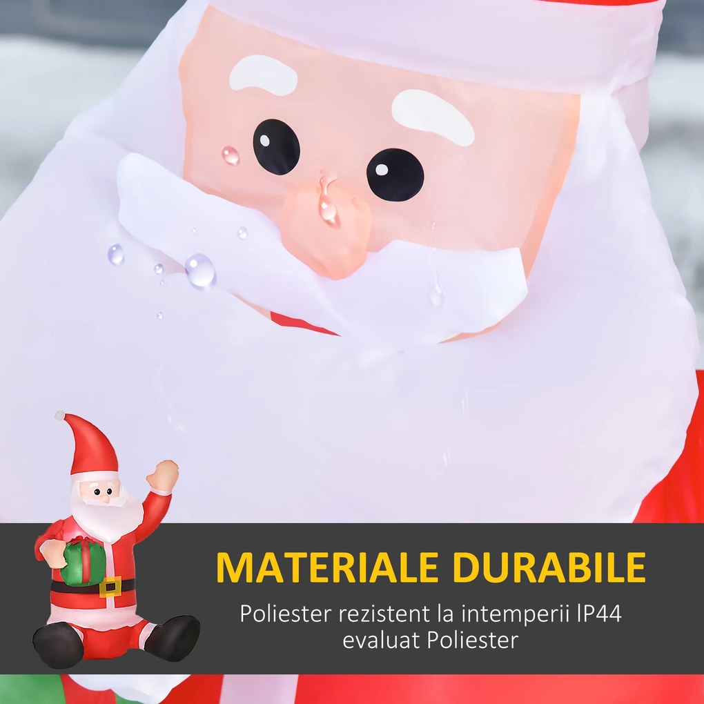 HOMCOM Mos Craciun Gonflabil, Decoratiune de Craciun Impermeabila de Exterior cu Lumini LED | AOSOM RO