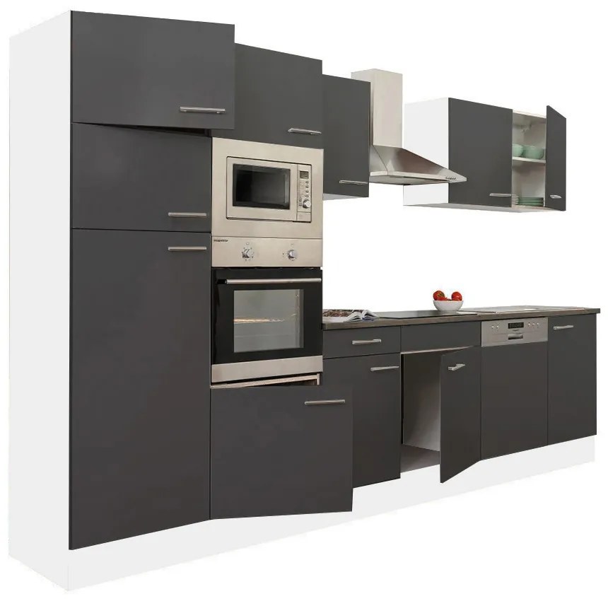 Mobilă de bucătărie Yorki 340, corp alb, cu față antracit satinat