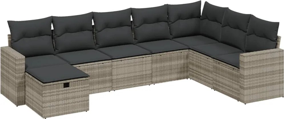vidaXL Set mobilier de grădină cu perne, 8 piese gri deschis poliratan