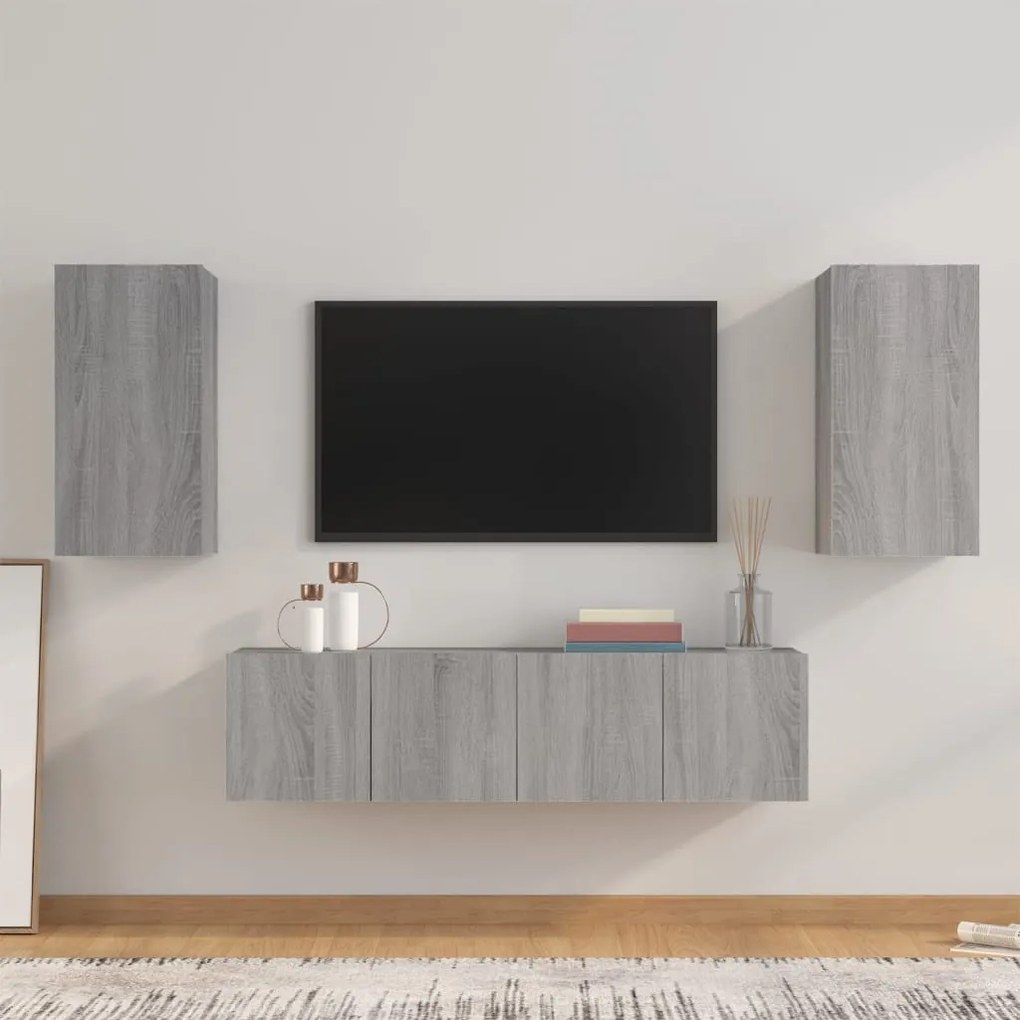 3120207 vidaXL Set dulapuri TV, 4 piese, gri sonoma, lemn prelucrat