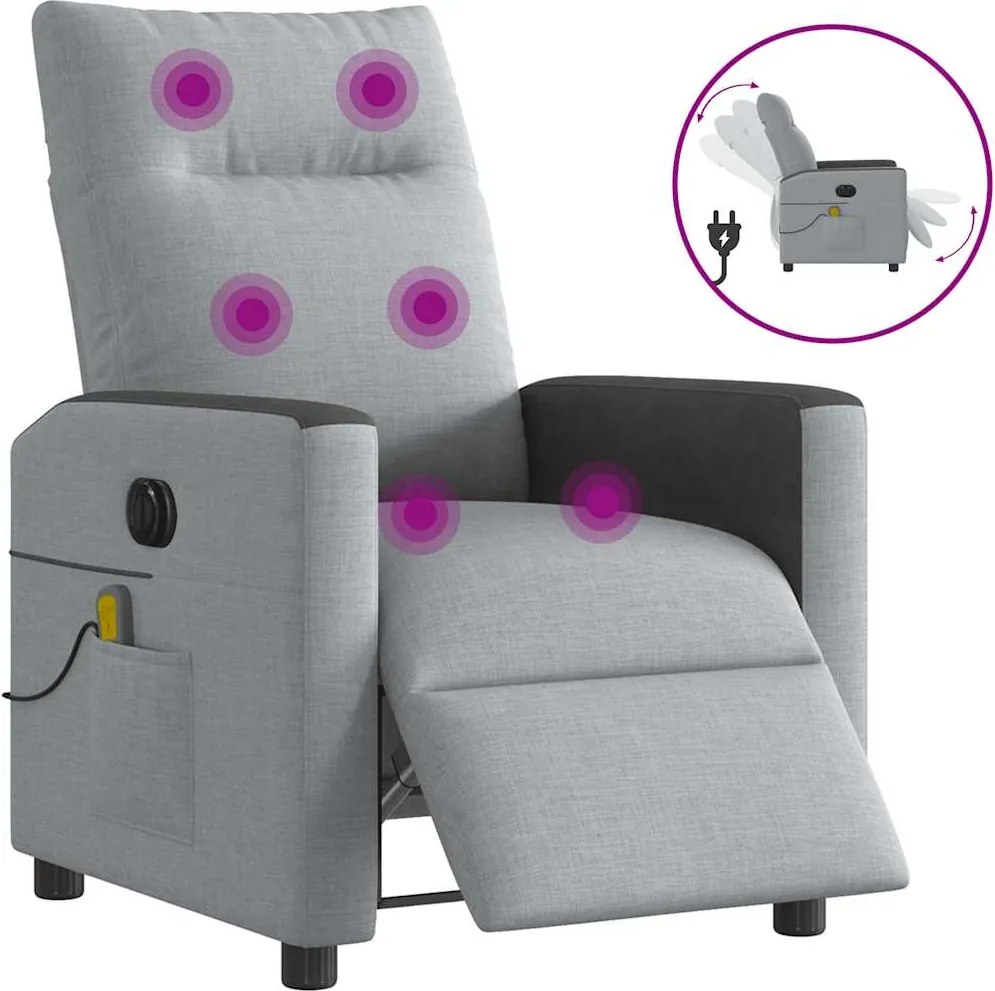 vidaXL Fotoliu electric de masaj rabatabil, gri deschis, microfibră