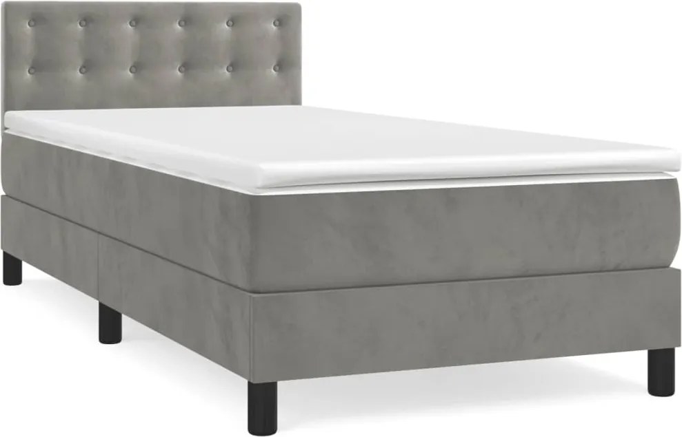 vidaXL Pat box spring cu saltea, gri deschis, 100x200 cm, catifea