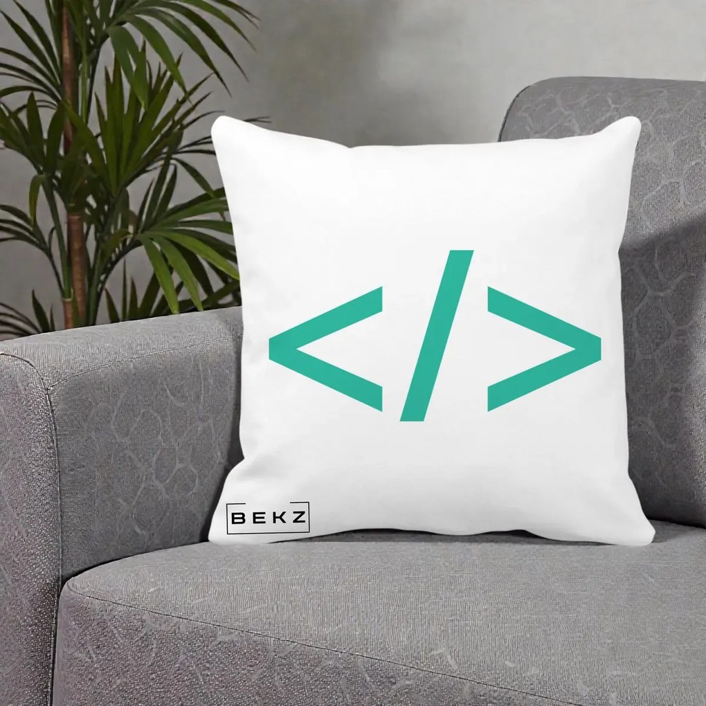 Perna Personalizata Cod HTML Turcoaz, 40x40 cm, Alba Mata, Husa Detasabila, Perna Inclusa, BEKZ®
