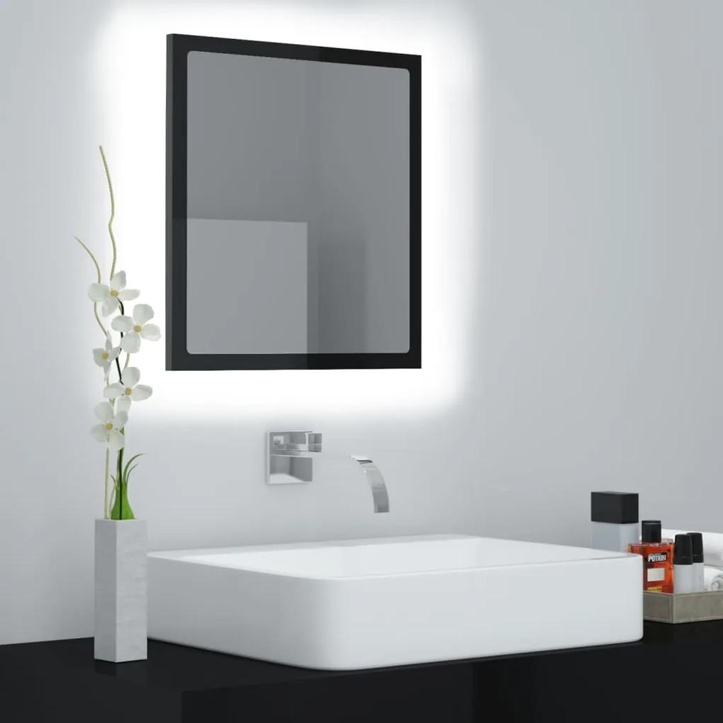 Oglinda de baie cu LED, negru extralucios, 40x8,5x37 cm, acril